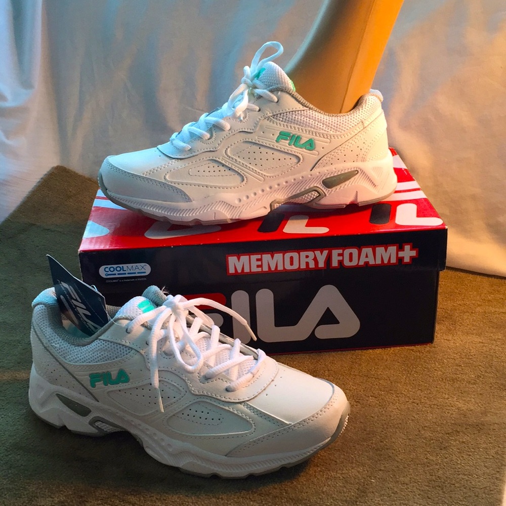 Fila White Sneakers with Teal Logo